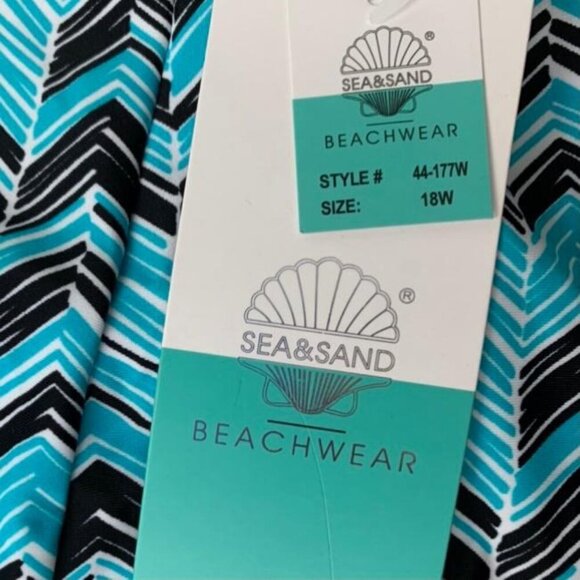 Sea & Sand Plus Size High Neck Tankini Top Women's Swimwear Blue/Black - Picture 9 of 10